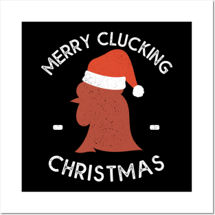 Merry Clucking Christmas Eve Pajama Funny Chicken Santa Pun Posters and Art